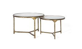GINER Y COLOMER Lot de 2 tables basses rondes dorées et blanches